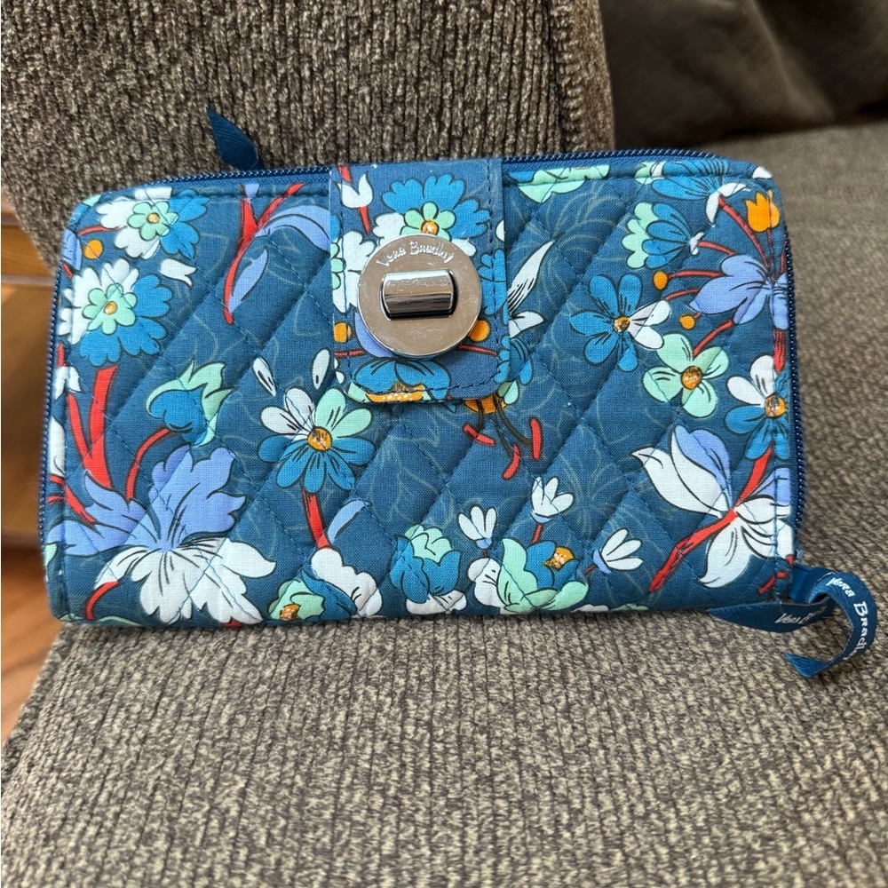 Vera Bradley Blue and White Floral Clutch with Metallic Accent